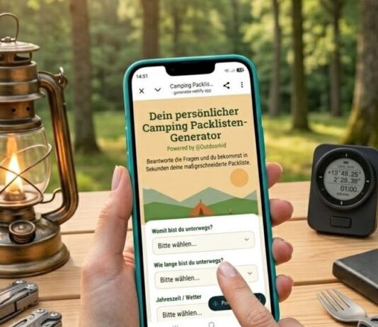 Camping Packlisten-Generator von Outdoorkid auf dem Handy
