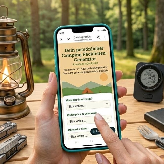 Camping Packlisten-Generator von Outdoorkid auf dem Handy